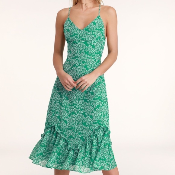 Lulus Dresses & Skirts - LULU'S. Green Floral Print Midi Dress